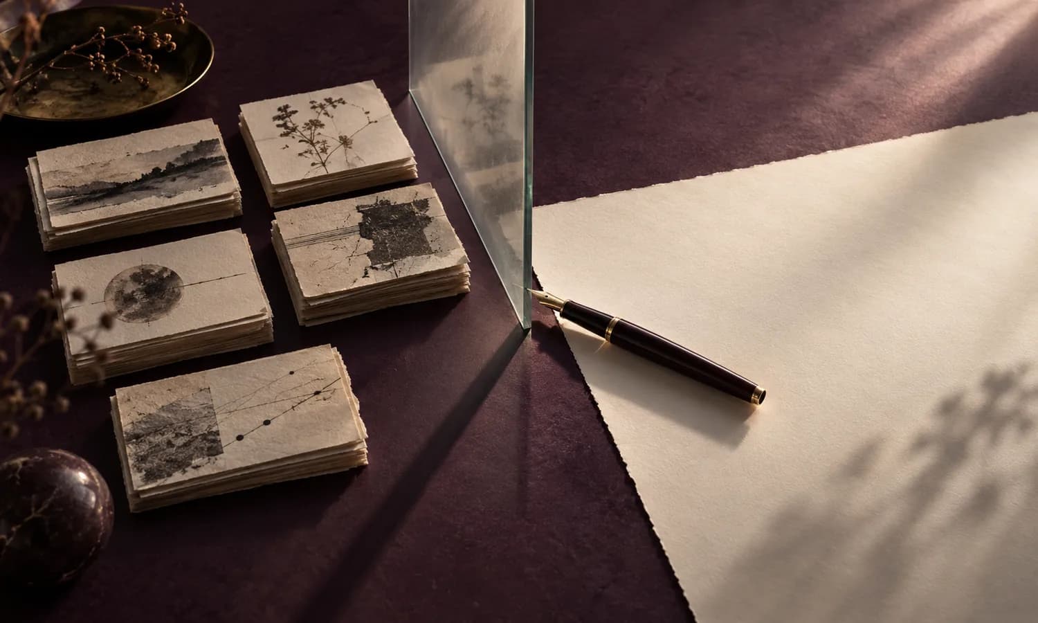 Illustrated records separated from a blank page by a pane of glass
